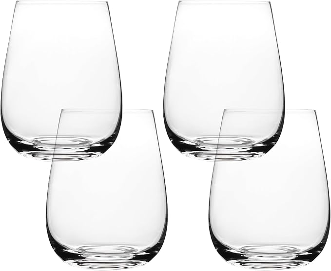 over&back 18oz Traditional Glassware - Set of 4 Classic Stemless Drinking Glasses for Parties, Get-togethers, and More - Mouth-Blown - Wine Cups for Kitchen and Dining Room - Clear