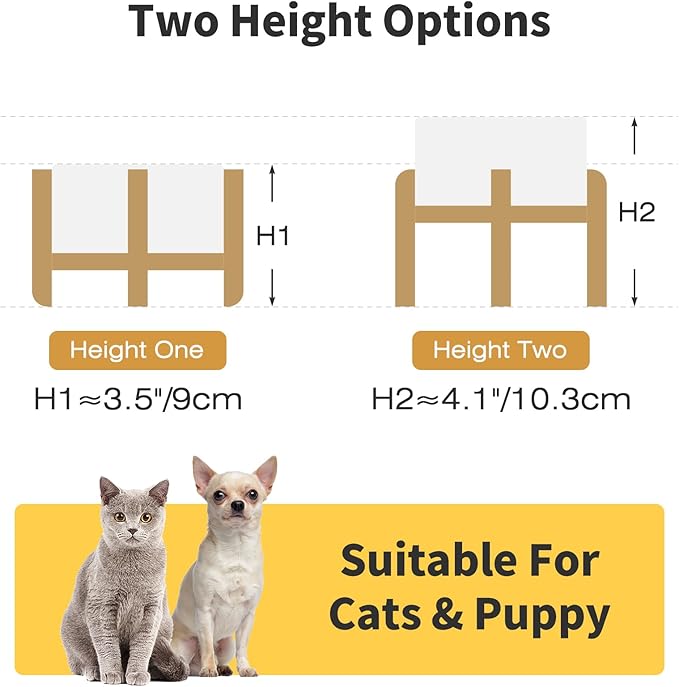 Elevated Ceramic Dog Bowl Set, 5.1" Dog Bowls with Dual Fixed Heights Stand, Elevated Food & Water Bowls for Adult Cats, Small-Breed Puppies, Non-Slip (Double Bowls + Stand - White, 5.1 inch)