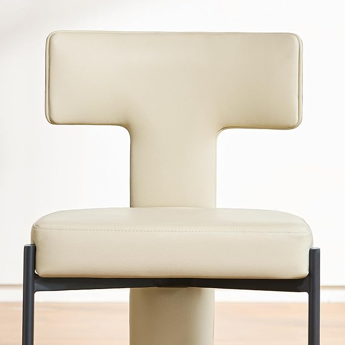 Beige Dining Chairs Set of 2,Faux Leather Dining Chairs with Soft Cushion,Comfortable Upholstered Armless Dining Room Chairs with Curved Plywood Back