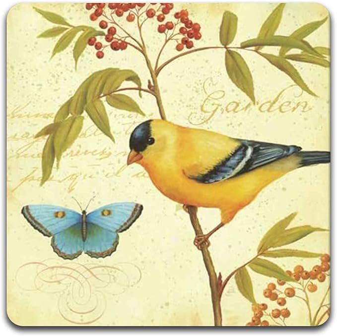 Bird and Butterfly Square Coaster Set - Made of Recycled Rubber - Set of 4