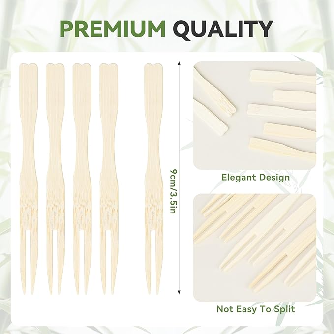 200PCS Cocktail Picks, Fancy Forks for Appetizers, Decorative Skewers for Appetizers Drinks Party Fruit, 3.5 Inch Long Wooden Bamboo Food Forks Charcuterie Boards Accessories