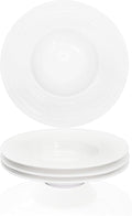 Ceramic Wide Rimmed Soup Plate, Soup Bowl 8 oz, Pasta Bowl Set of 4, White Shallow Bowl Plate with Rim, Best choice for high-end restaurants, hotels, and foodies, 9.6 Inch Coil relief