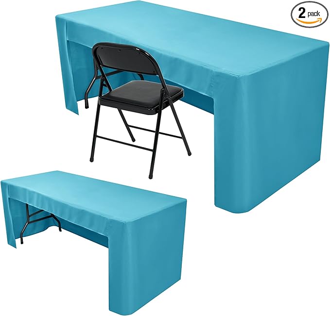 Nasitos 2 Pack Teal 8ft Tablecloth Fitted-Open Back Folding Table Cover Washable and Wrinkle Resistant Table Cloth for Trade Show, Book Fair, Career Fair, Convention, Events
