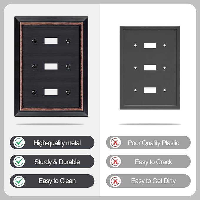 Metal Wall Plate for Electrical Outlets, Decorative Aged Bronze Switch Plates Outlet Cover, Light Switch Cover Plate, 3-Gang Wall Plates (Triple Toggle, 1 Pack)