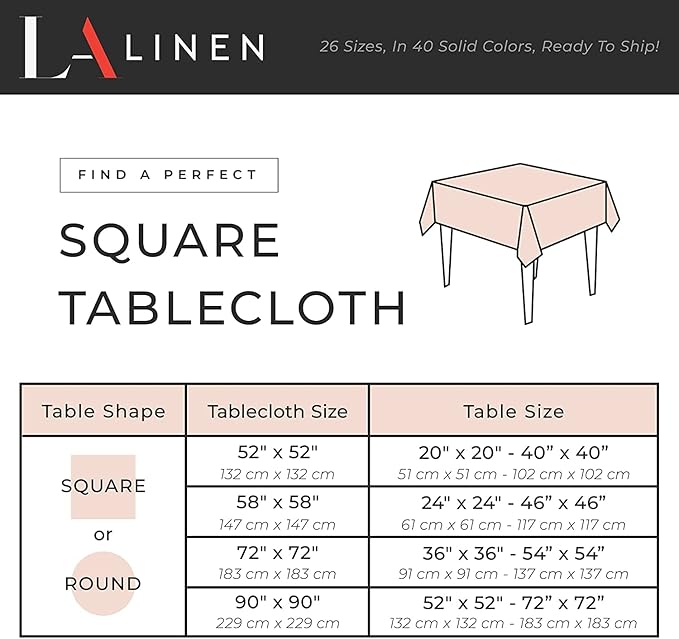 LA Linen Polyester Poplin Washable Square Tablecloth, Stain and Wrinkle Resistant Table Cover 90x90, Fabric Table Cloth for Dinning, Kitchen, Party, Holiday 90 by 90-Inch, Black,TCpop90x90_BlackP24