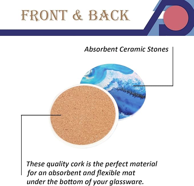 4-Piece Round Absorbent Ceramic Coaster Set with Cork Base – Durable Drink Coasters for Mugs, Cups, and Tabletop Protection (Crown Flamingo)