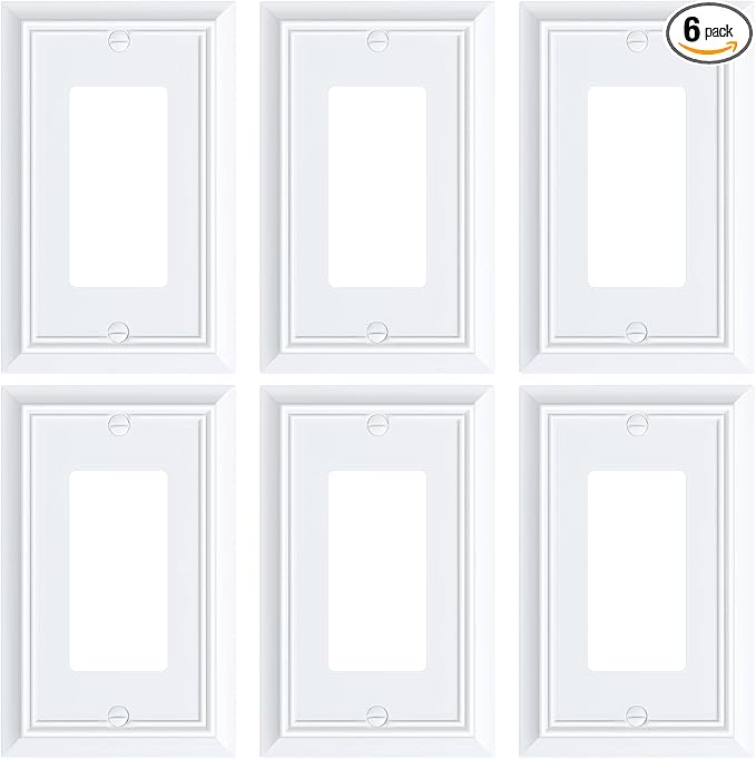 6-Pack Decorator Wall Plate Cover, Pure White Decorative Switch Plates and Outlet Covers, Durable Natural Bamboo Fiber Wall Plates for Electrical Outlets, Receptacle, GFCI Outlet, Dimmer Switch