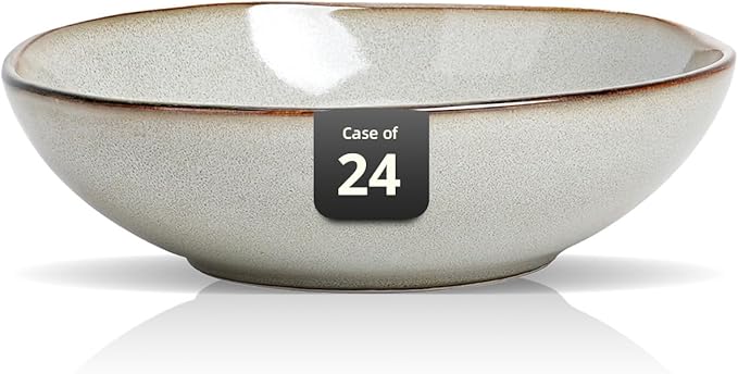 Organic Shape Highland Ceramic Soup/pasta Bowl, 24pcs 30oz Handmade Reactive Glaze Stoneware 8inch Bowls with Wavy Edge, for Kitchen, Microwave & Dishwasher Safe, Scratch Resistant-grey