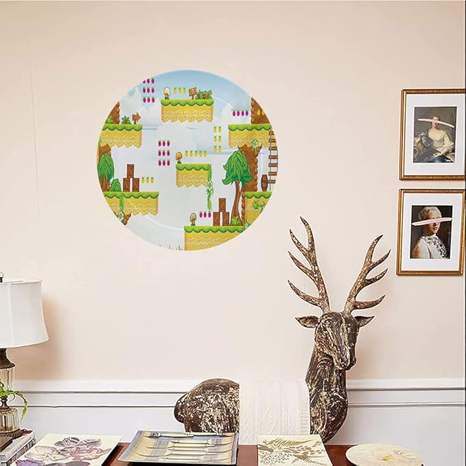 Ceramic Display Plate, Video Games Ceramic Hanging Decorative Plate, Cartoon Retro Computer Graphic Kids Western, 10 Inch, Household Custom Ceramic Plate, Multicolor