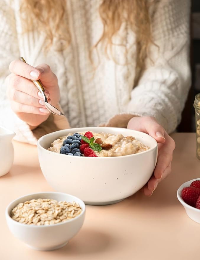 AISBUGUR Cereal Bowl, Ceramic Bowls Set of 4, 26oz Large Soup Bowls for Kitchen Dishwasher & Microwave Safe, Perfect for Cereal, Soup, Oatmeal, Salad, Pasta, Dessert, Rice, Matte White