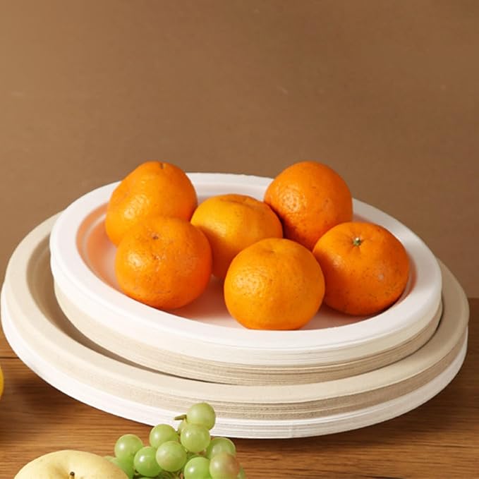 100 Pack Compostable Oval Paper Plates, 12.5 Inch Disposable Heavy Duty Bagasse Platters White Dinner Plates for Restaurant, Parties, Home, BBQ, Picnic, Christmas