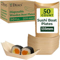 Dtocs 135mm Disposable Wooden Boat Plates 50 Pcs. Biodegradable Wood Serving Boats | Eco-Friendly Food Boats for Sushi, Desserts, Appetizers, Snacks | Alternate to Plastic, Bamboo, Paper Plates