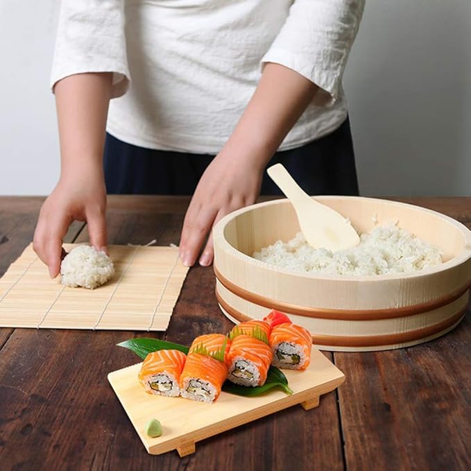 Kichgather 11.8 Inch Wooden Sushi Rice Bowl Hangiri Sushi Oke Rice Mixing Tub