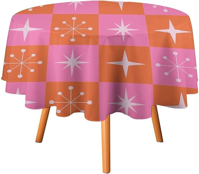 Mid Century Modern Round Tablecloth, Vintage Abstract Colorful Geometrics Modern Print Tablecloth for Home Party Dining Room Kitchen Decor 70Inch(178cm)