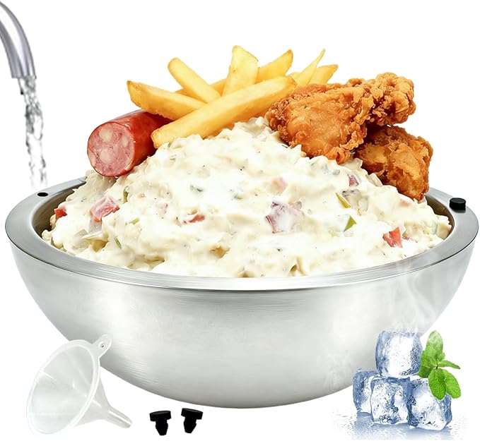 Dip Chiller Bowl Large 70oz Capacity Stainless Steel Double Walled Insulated Ice Serving Bowl Insulated Dip ice bowl Parties Salsa Condiments Salad & Food Hot or Cold Sauces Guacamole