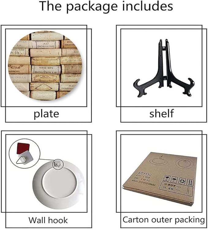 Ceramic Display Plate, Winery Ceramic Hanging Decorative Plate, Different Wine Corks Arranged in Line Collections, 10 Inch, Household Custom Ceramic Plate, Ivory Pale Brown