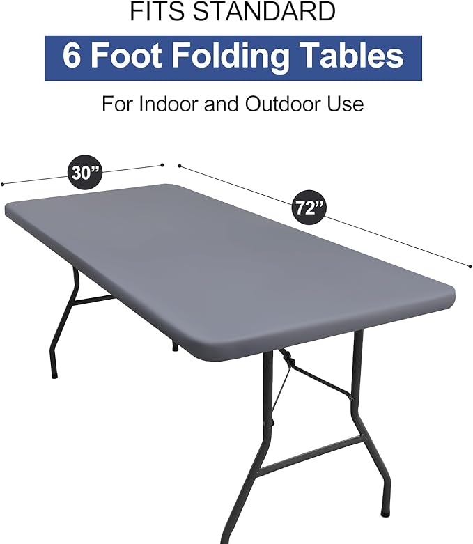 homing 2 Pack Rectangle Table Cloth, Elastic Fitted Fabric Tablecloth Fits for 6 Foot Folding Tables, Washable Table Cover for Picnic, Camping, Indoor & Outdoor (Grey, 30" x 72")