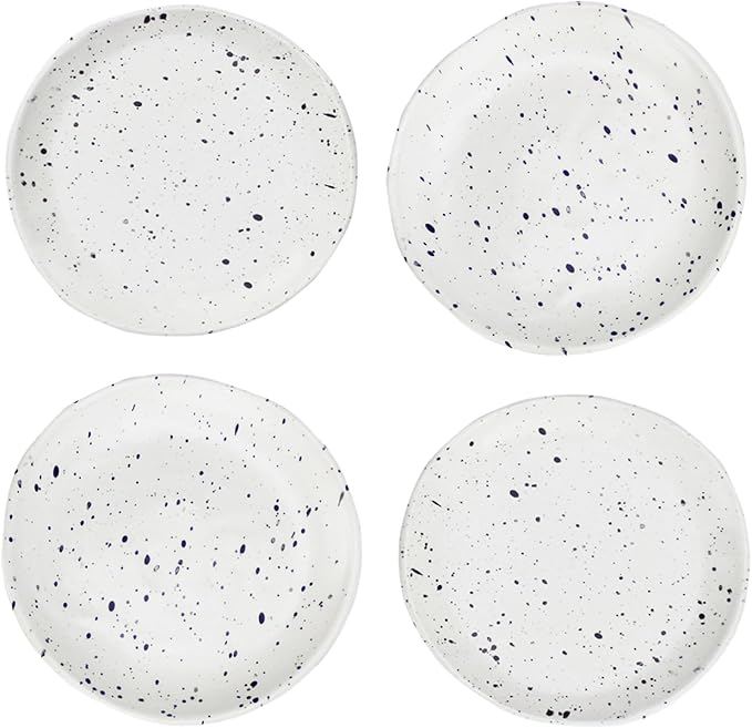 roro Ceramic Canape Plates, Set of 4, Matte White with Dark Speckles, Handmade, 5 Inches Wide