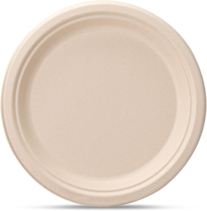 GUSTO [9 Inch-125 Pack Heavy-Duty Kraft Paper Plates, 100% Compostable, Biodegradable, Disposable Sugarcane - Brown Unbleached (Formerly Comfy Package)