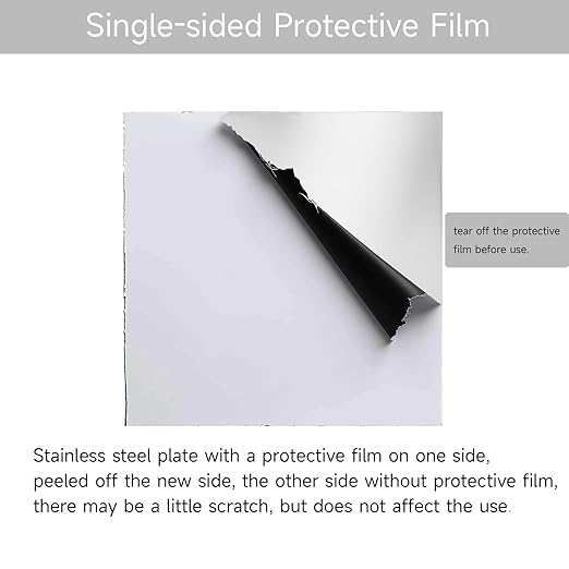 304 Stainless Steel Sheet - 4PCS 8" X 8" X 1/64" Thin Stainless Steel Plate 1/64 Inch Thickness with Protective Film Metal Sheets Shim Stock Sheets for Kitchen DIY Crafting etc. (203 x 203 x 0.39 mm)