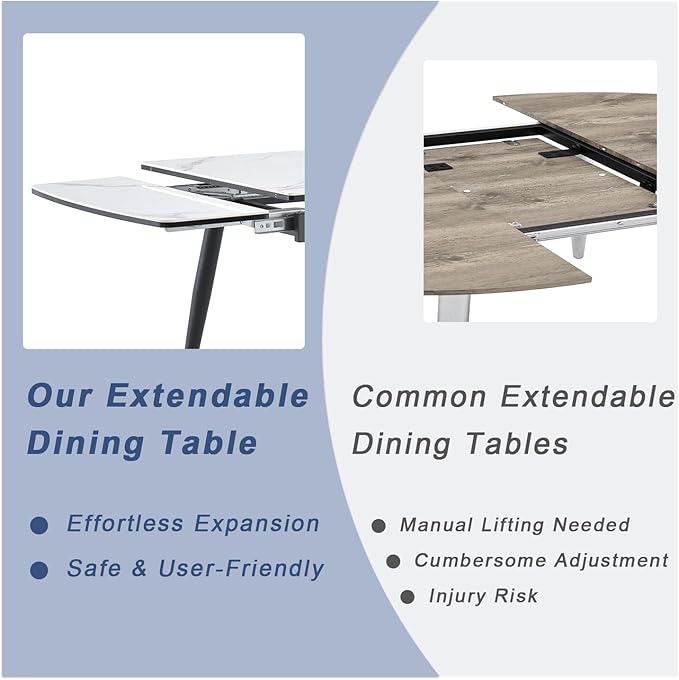 Extendable Dining Table Set for 6, 55'' to 78.8'' Rectangular Thickened Sintered Stone Kitchen Table with 6 Upholstered Chairs, Modern Space Saving 7-Piece Dinner Table Set