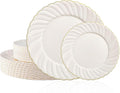 U-QE 60 Pcs Ivory Plastic Plates with Gold Trim – Scalloped Plate Disposable for Party - Elegant Plastic Plates Include 30 10.25" Dinner & 30 7.25" Dessert Plates for Party & Valentines Day
