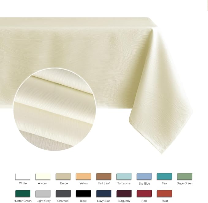 maxmill Jacquard Table Cloth Swirl Design Water Proof Wrinkle Free Heavy Weight Soft Tablecloth Decorative Fabric Table Cover for Outdoor and Indoor Use Square 60 x 60 Inch Ivory