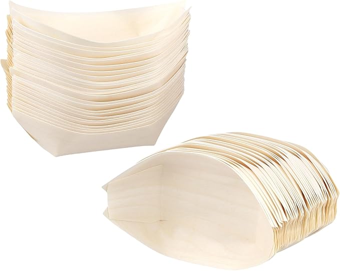 400 PCS Wood Boat Plates, 4 Inch Disposable Wood Sushi Boats Serving Tray, Wooden Food Boat for Appetizer Sushi Dessert Buffet Snacks