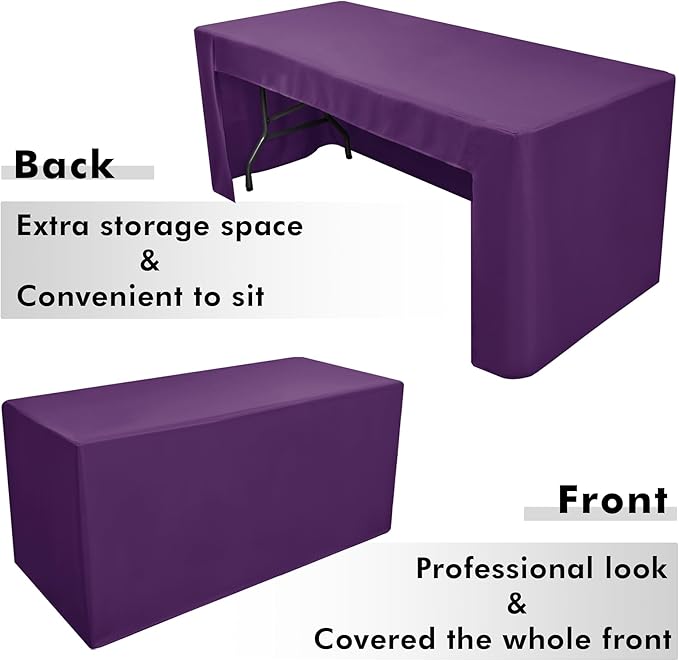 Nasitos 2 Pack 6' Fitted Tablecloth Purple Trade Show Table Cloth-Open Back Valentines Tablecloth Washable and Wrinkle Resistant Rectangular Trade Show Table Cover for Parties, Banquet, Baby Shower