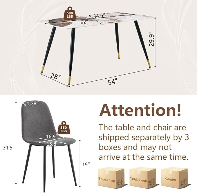 7 Piece Dining Table Set, Dinner Table Set for 6, Sintered Stone Kitchen Table Top and Modern Chairs Set of 6 for Kitchen Dining Room