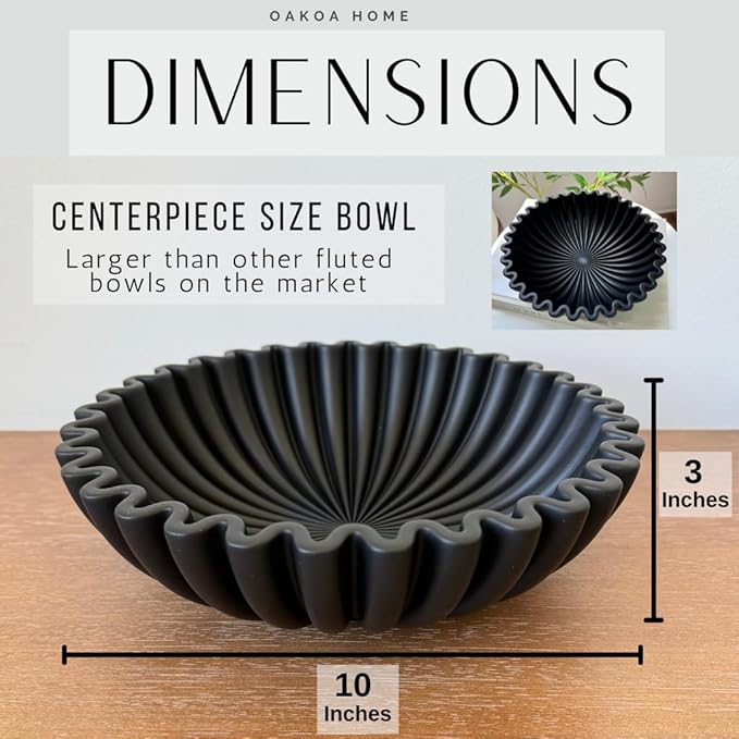 OAKOA Concrete Black Decorative Bowl for Home Decor - Black Fruit Bowl for Kitchen Counter - Black Bowl Decor - Modern Fruit Bowl Black - Centerpiece Bowl
