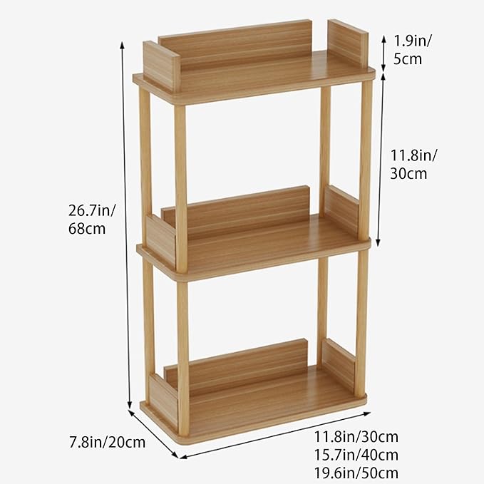 Desktop Organizer Shelf, Multi Tier Wood Tabletop Bookshelf, Space Saving Countertop Storage Rack for Office, Bedroom, Living Room(Warm White,11.8 * 7.8 * 26.7in)