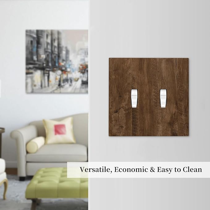 Decorative Light Switch Cover Brown Rustic Wood Grain Farmhouse 2 Gang Wall Plate Double Toggle Switch Plate Receptacle Electrical Outlet Cover Switchplate for Cabin Bedroom Decor（2 Pack）