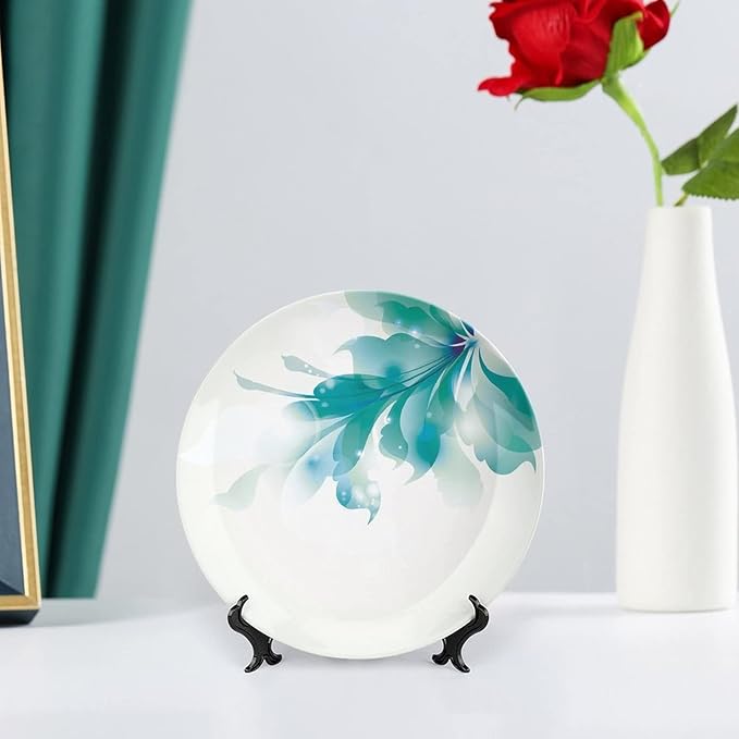 Ceramic Plates, Abstract Decor Decorative Ceramic Plates, Big Single Beautiful Blue Ombre Flowers, 6 Inch, for Dining, Parties, Wedding, White Light Blue and Blue
