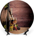 Ceramic Display Plate, Wine Ceramic Hanging Decorative Plate, Still Life of Wine with Wooden Keg Rustic, 10 Inch, Household Custom Ceramic Plate, Brown Green Light Brown