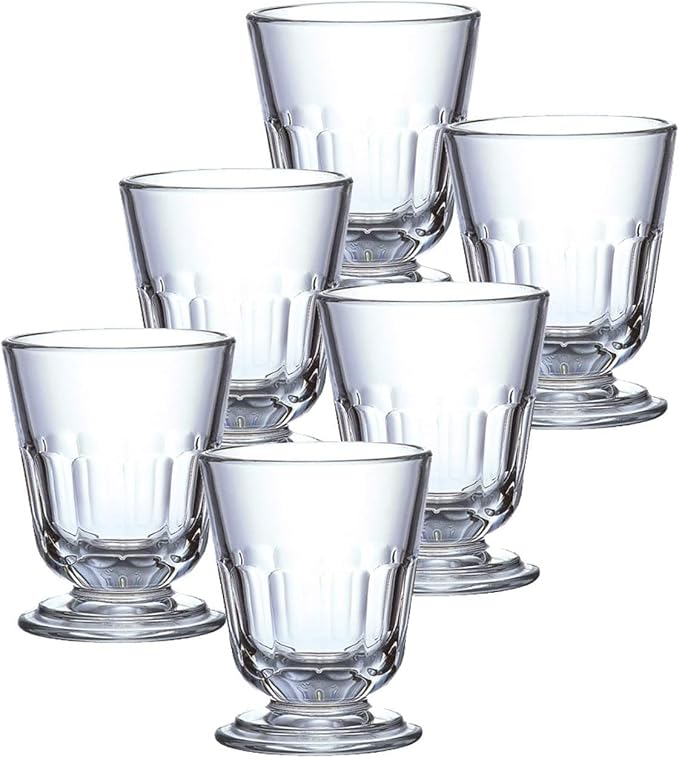La Rochere Perigord Footed Glass Cups Set of 6 – Classic French Glassware with Faceted Ribbed Design – Pressed Glass Goblets with Stem for Water, Juice, Cocktails & Everyday Entertaining (7.8 Oz)
