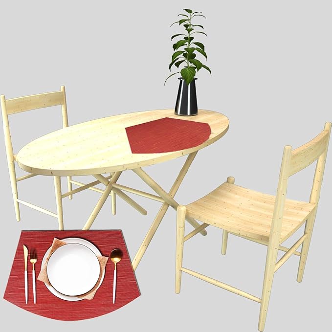 PIGCHCY Wedge Shaped Placemats Set of 6 with Centerpiece Round Mats Washable Kitchen Placemats Heat-Resistant Table Mats (Burgundy Red)