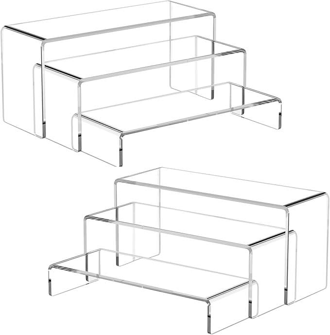 Ouskr 6 Pcs Acrylic Risers for Display, 8.8 In Large Acrylic Display Riser, Clear Display Stands for Shelf Dessert Cupcake Candy Food Tabletop Collectibles Product Bar Action Figure Jewelry Showcase