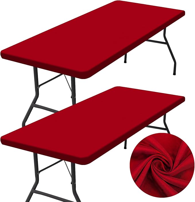 homing 2 Pack Rectangle Table Cloth, Elastic Fitted Fabric Tablecloth Fits for 4 Foot Folding Tables, Washable Table Cover for Picnic, Camping, Indoor & Valentine's Day (Red, 30" x 48")