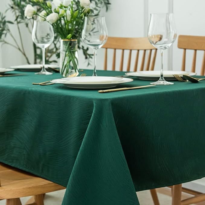 maxmill Christmas Hunter Green Tablecloth, Spill-Proof and Water Resistance Heavy Weight Soft Table Cloth for Christmas, Holiday and Family Gatherings, Dinner Rectangle 60 x 120 Inch, Hunter Green