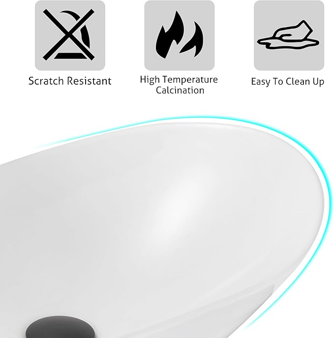eclife Bathroom Ceramic Sink Bowl Classic White Boat Porcelain Vessel Sink and Faucet Combo for Bathroom Countertop Bowl Sink & ORB Pop Up Drain (T44)