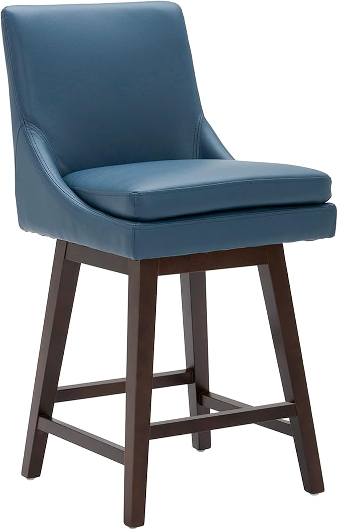 CHITA Counter Height Swivel Barstool, FSC Certified Upholstered Bar Stool, 26.8" H Seat Height, PU Leather in Dark Blue