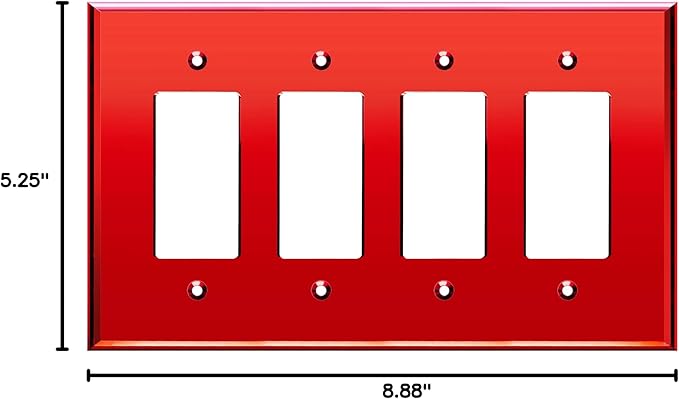 LIDER Reflective Acrylic Decorator Wall Plate, Mirrored Light Switch Plate, Plexiglass Outlet Cover, Acrylic Glass, Oversized 4-Gang 5.25" x 8.88", LWP-34O-ARD, Red
