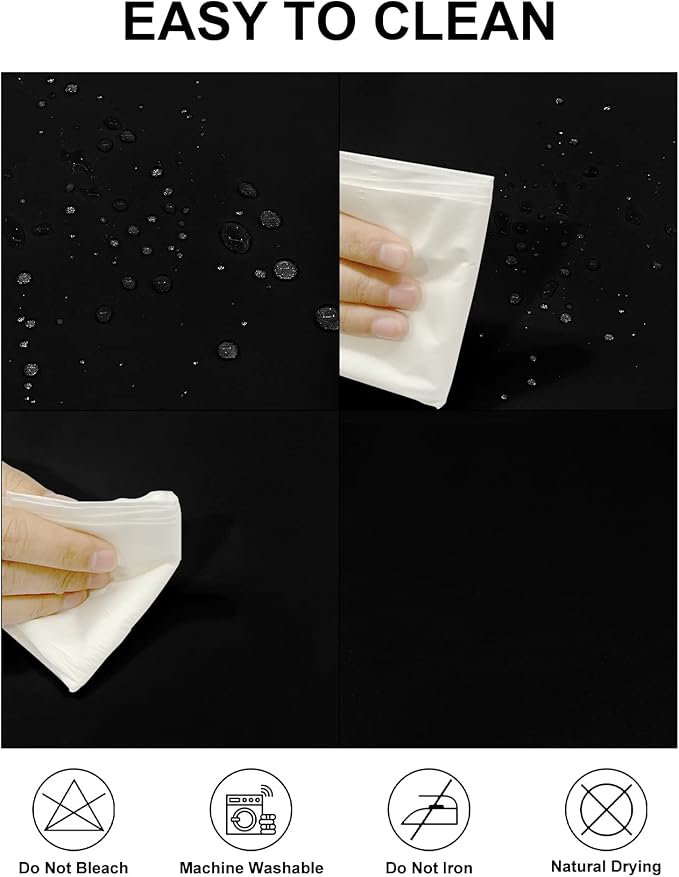 Fokitut 2 Pack Waterproof Rectangle Tablecloth, 90x132 Inch,Stain Resistant and Wrinkle Polyester Table Cloth, Fabric Table Cover for Kitchen Dining, Wedding, Party, Holiday Dinner-Black