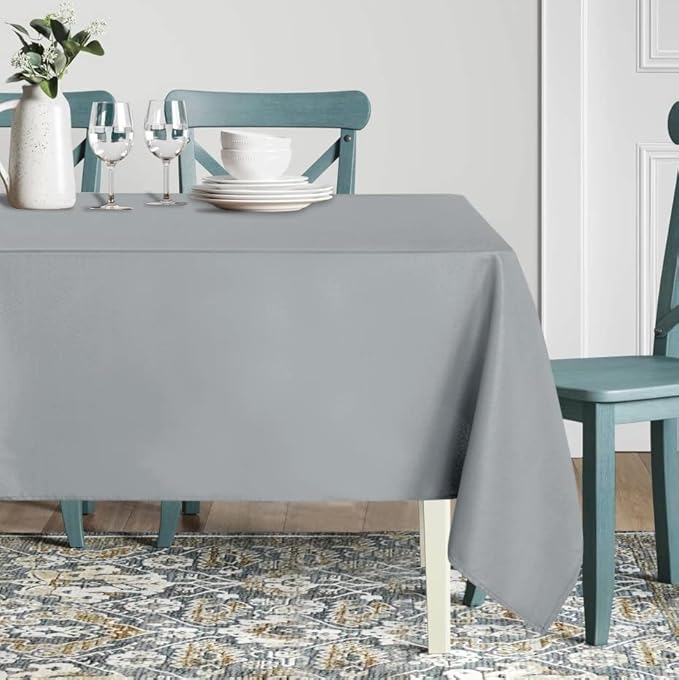 sancua Rectangle Tablecloth - 60 x 84 Inch - Stain and Wrinkle Resistant Washable Polyester Table Cloth, Decorative Fabric Table Cover for Dining Tables, Buffet Parties and Camping, Silver Grey