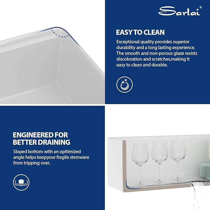 Sarlai 30 White Farmhouse Kitchen Sink - 30x20 Inch Farm Kitchen Sink Ledge Workstation White Ceramic Porcelain Fireclay Farmer Sinks 10" Inch Deep Single Bowl Basin with Assesories