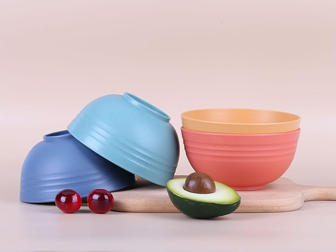 LuckyZone Unbreakable Cereal Bowls - 24 oz Reusable Wheat Straw Bowl Set of 6 - Dishwasher & Microwave Safe - Perfect for Cereal, Soup and Rice - BPA Free, Healthy & Eco-Friendly (6 Color_H)