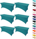 6Pack 8FT Table Cloth for Rectangular Fitted Events Stretch Emerald Green Table Covers Washable Spandex Tablecloth Protector for Party, Wedding, Cocktail, Banquet, Festival