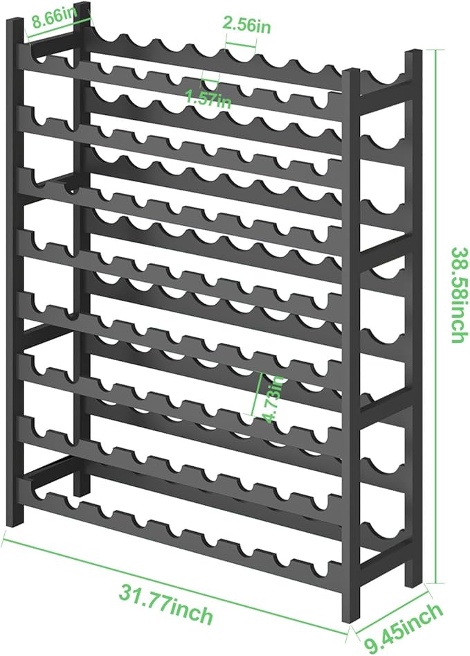 Wine Rack Freestanding Floor, Bamboo 8-Tier 69 Wine Bottle Holder Racks Countertop Cabinet Display, Wooden Stackable Modular Wine Storage Organizer Shelves for Kitchen Bar Cellar Dining Room Black