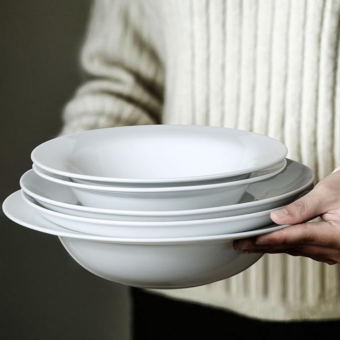 Pasta Bowls Set of 4, 22 oz Ceramic Soup, Cereal, Pasta and Salad Bowls, Rimmed Deep Plates, Microwave, Dishwasher, Oven Safe